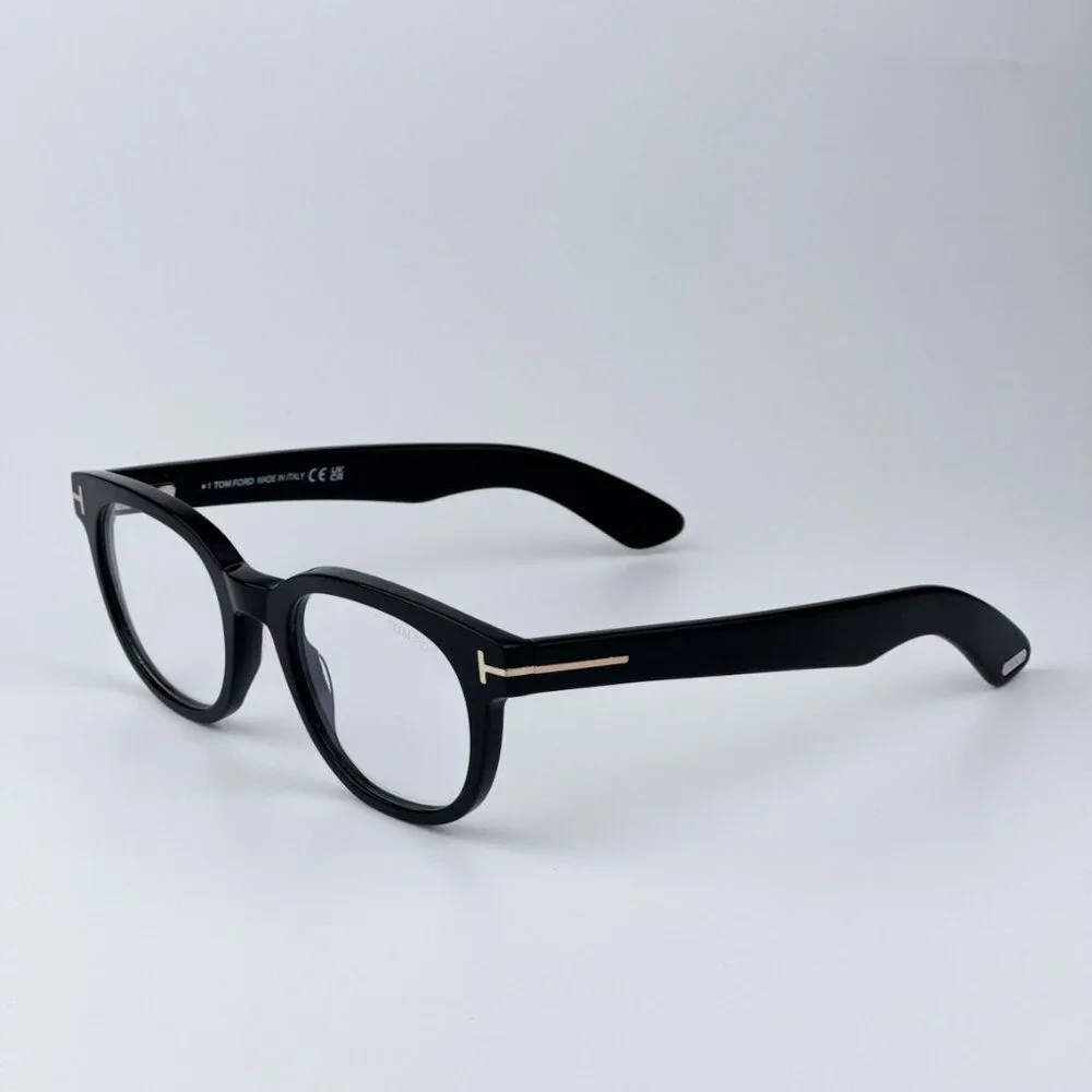 Tom Ford Women Black Clear Blue Block Round BRAND NEW Eyeglasses FT5807-B/O 001